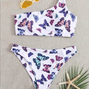 Butterfly print one-shoulder bikini swimsuit!